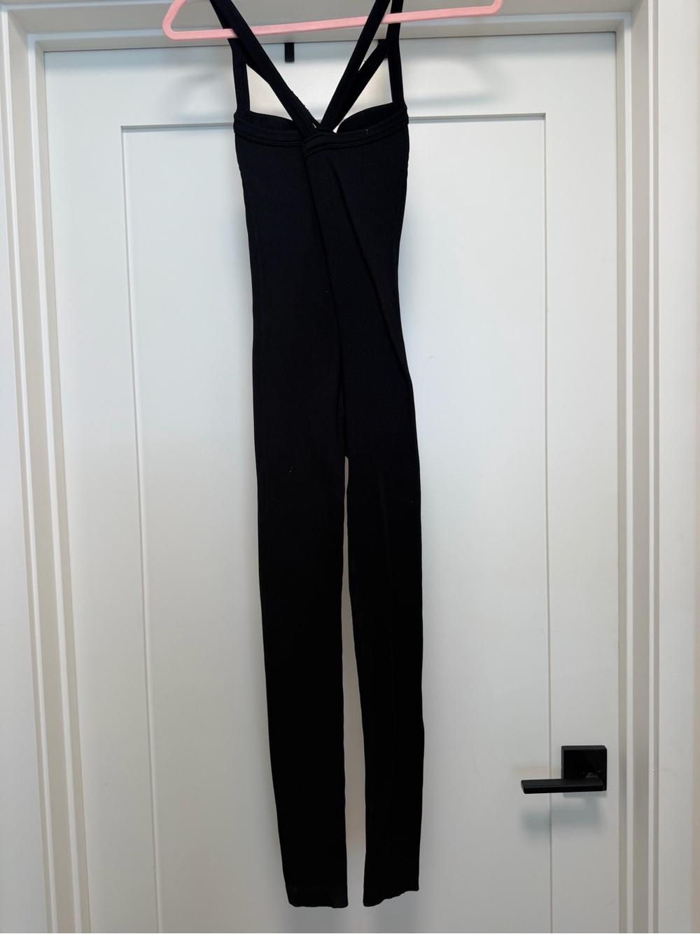Sleek Black Strappy Fitted Jumpsuit - Picture 2 of 3